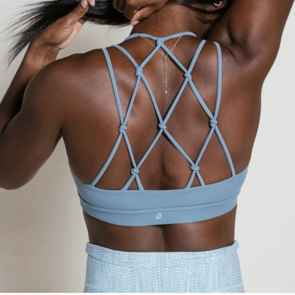 P'tula Strappy Crisscross Back Sports Bra in Dusty Blue